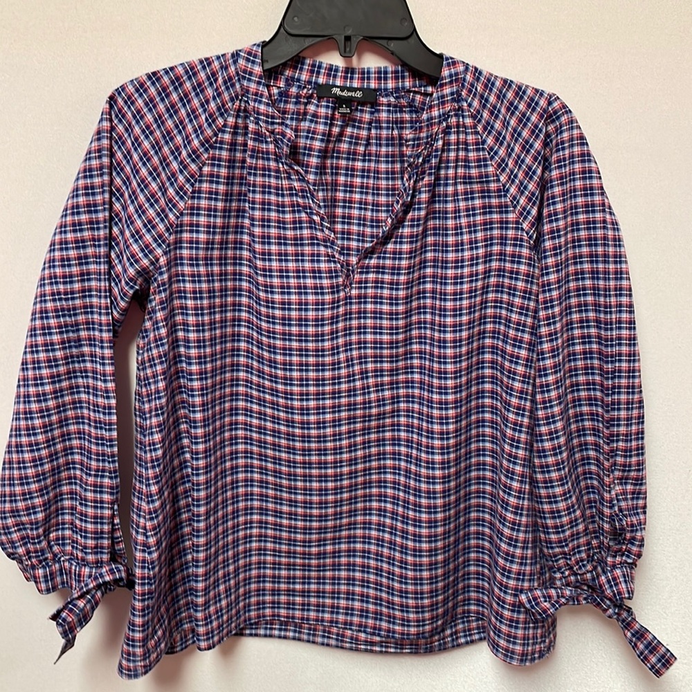 Women’s Madewell 3/4 length sleeve popover plaid shirt size small - Picture 1 of 8